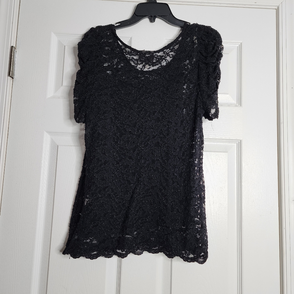 Beautiful Black Lace ECI blouse -Size Large